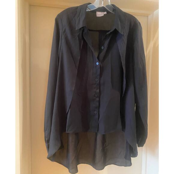 ASOS Dip Hem Long Sleeve Black Blouse - Picture 1 of 9